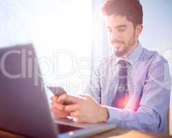 Businessman using laptop at desk