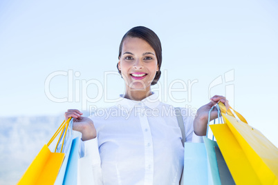 Beautiful brunette holding shopping bags