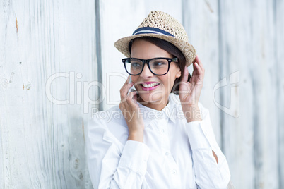 Pretty brunette on the phone