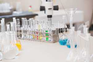 Test tubes with colorful fluid inside