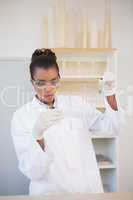 Scientist looking at sprouts in test tube