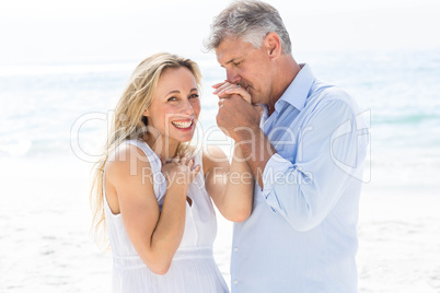 Happy couple laughing together