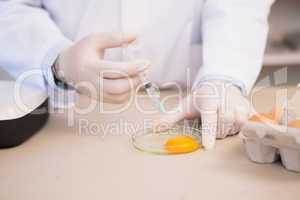 Food scientist examining egg yolk