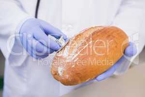 Scientist listening to bread