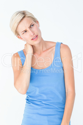 Blonde woman with neck pain