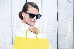 Pretty brunette holding shopping bags