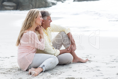 Happy couple sitting on the sand