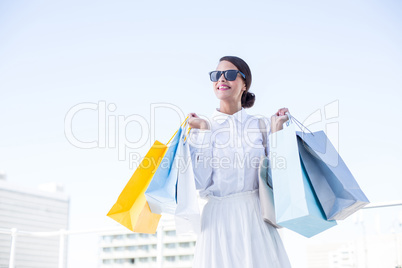 Beautiful brunette holding shopping bags