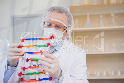 Scientist examining dna helix