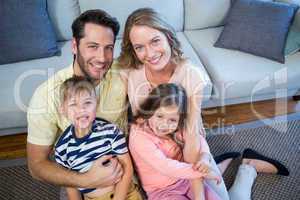 Happy family on the couch