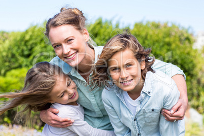 Happy mother with her children