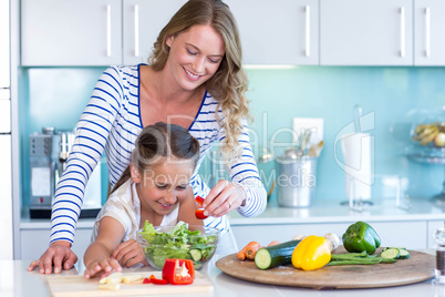 Happy family preparing lunch together