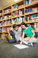 Students sitting on floor in library