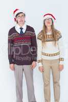 Sad geeky hipster couple