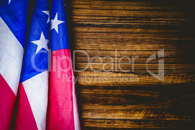 American flag on wooden table