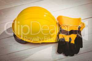 Hard hat and protective gloves