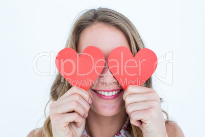 Woman holding heart cards