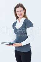 Happy woman holding diary