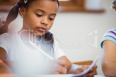 Schoolchildren working hard at desk