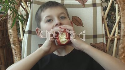 A Little Boy Eating an Apple