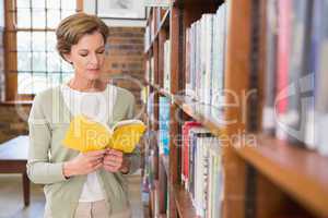 Teacher reading book at library