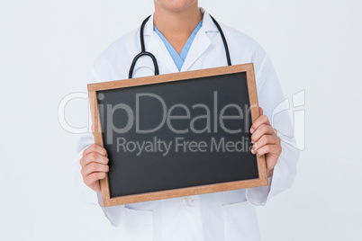 Doctor showing little blackboard