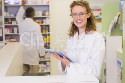 Pharmacist using tablet pc