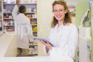 Pharmacist using tablet pc