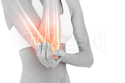 Highlighted elbow pain of woman