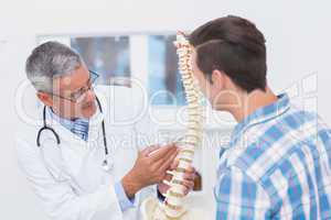 Doctor showing anatomical spine to his patient