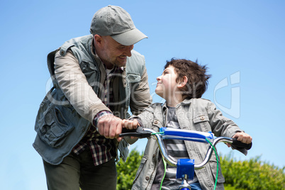 Father and son on a bike ride