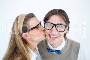 Geeky hipster kissing her boyfriend