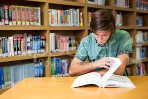 Student sitting in library reading