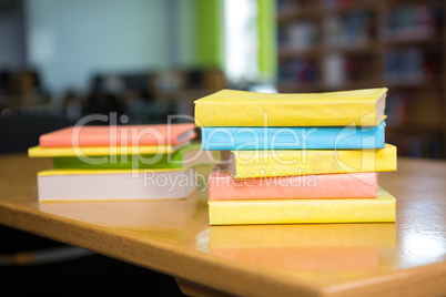 Stack of books in library