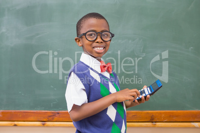 Smiling pupil using calculator