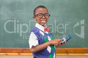 Smiling pupil using calculator