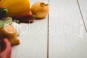 Vegetables laid out on table