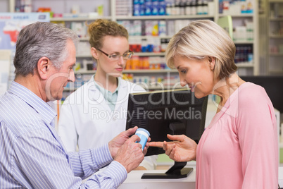 Costumers talking about medicine