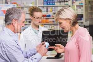 Costumers talking about medicine