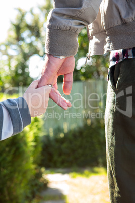 Father and son holding hands