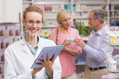 Pharmacist using tablet pc