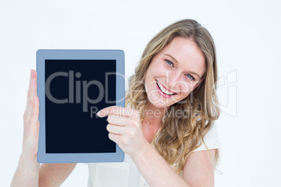 Woman showing tablet pc