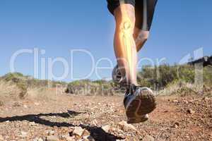 Highlighted leg bones of jogging man