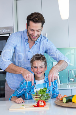 Happy family preparing lunch together