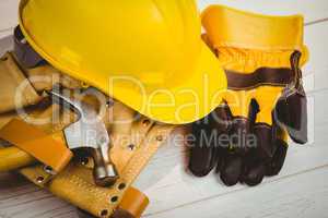 Hard hat and protective gloves