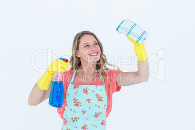 Smiling woman cleaning