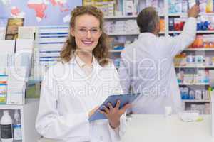 Pharmacist using tablet pc