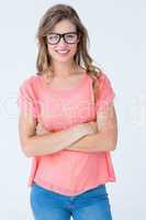 Pretty geeky hipster smiling at camera