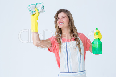 Hipster woman cleaning