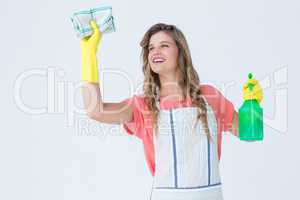 Hipster woman cleaning